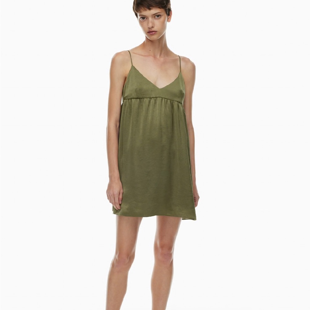 Aritzia Wilfred Satin Olive Green Mini Dress